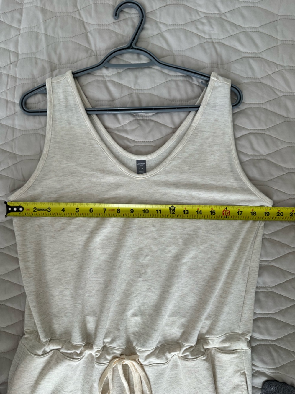 EUC Cream Heathered Sleeveless Drawstring Jumpsuit Lounge Full Length Sz Large - Picture 6 of 8